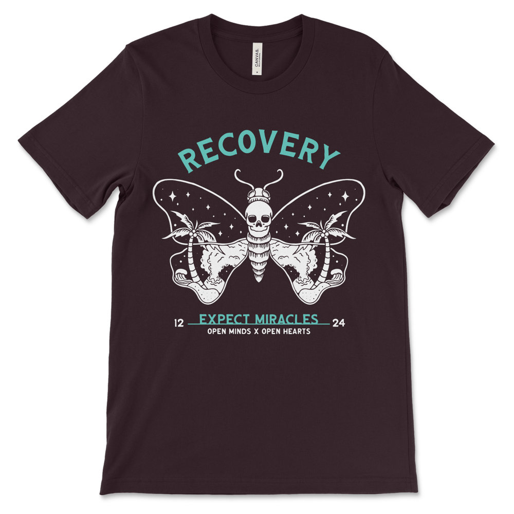 Recovery shirt with Expect Miracles slogan, AA clothing and NA sobriety gift.