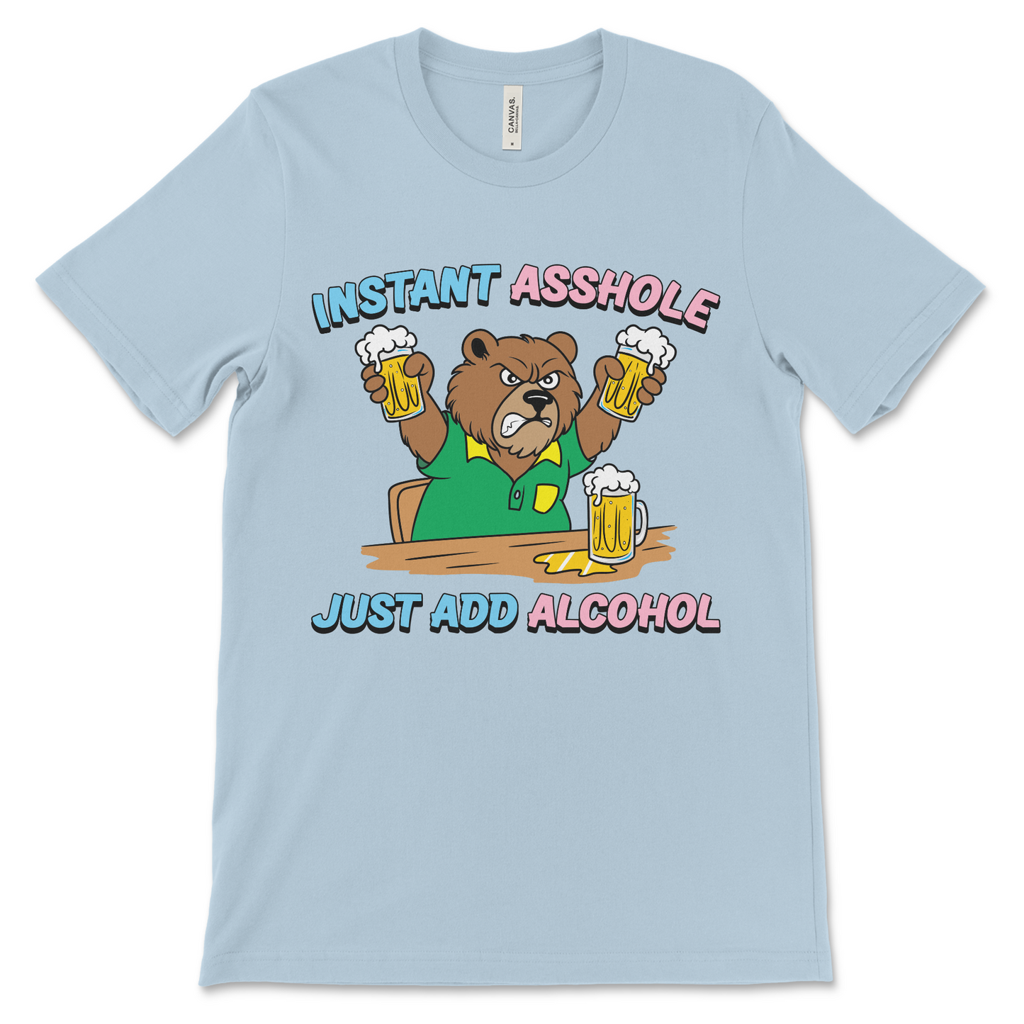 Sobriety shirt with Instant Asshole Just Add Alcohol phrase, recovery clothing for sober birthday gifts