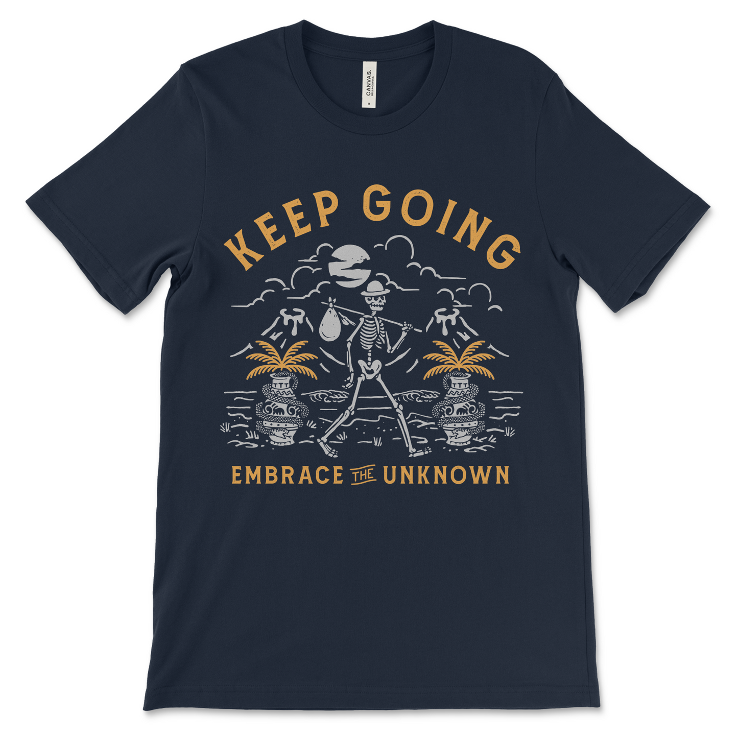 AA shirt with Keep Going Embrace the Unknown phrase, sobriety clothing for 12-step recovery programs