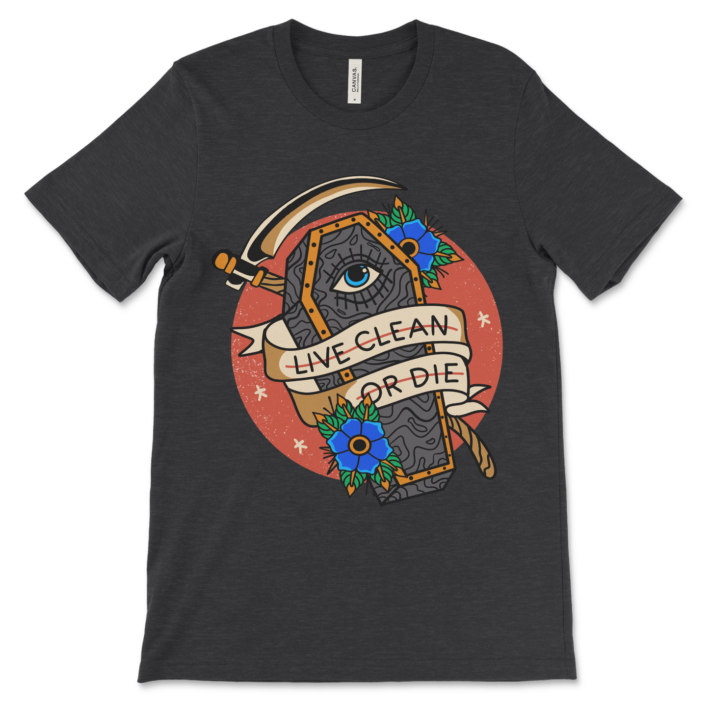 Recovery tee for men and women, Live Clean or Die shirt for AA meetings, NA meetings, and sober living