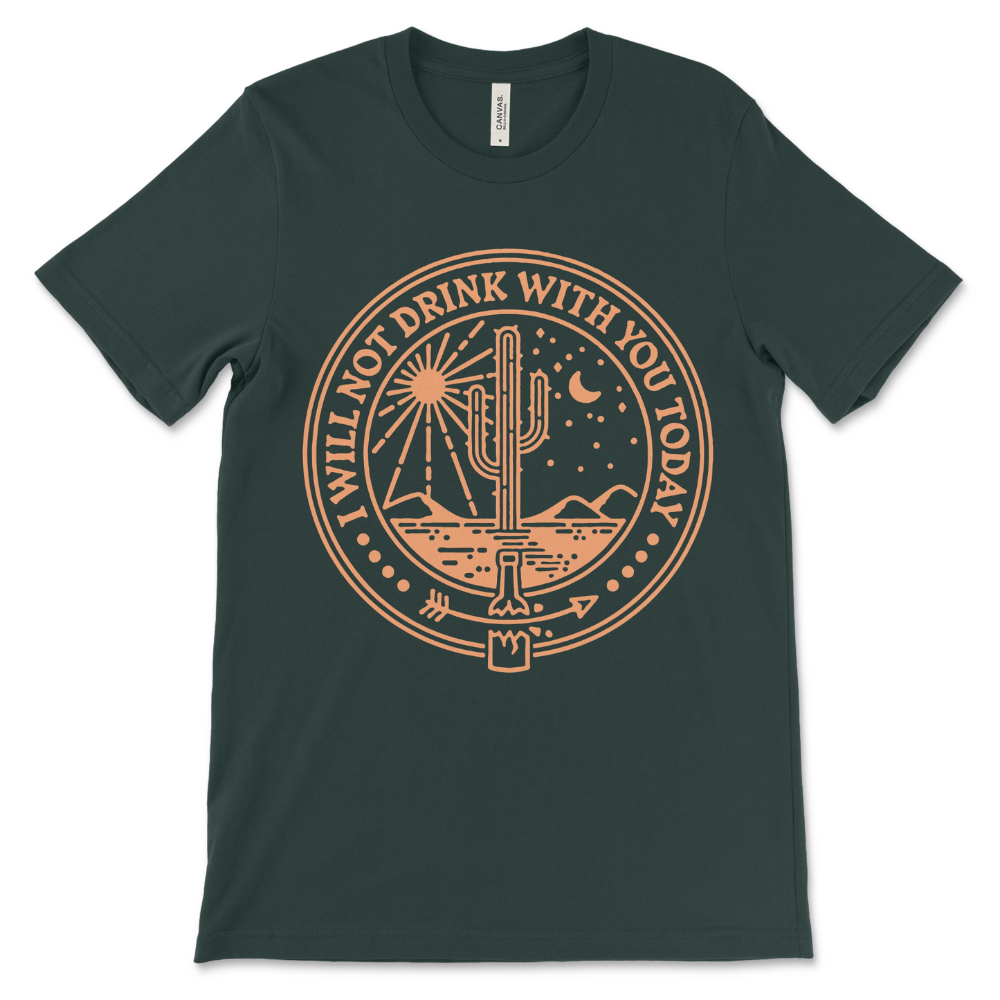Sober apparel shirt that reads I Will Not Drink With You Today, great for 12-step recovery clothing, NA shirts, or sober living wear.
