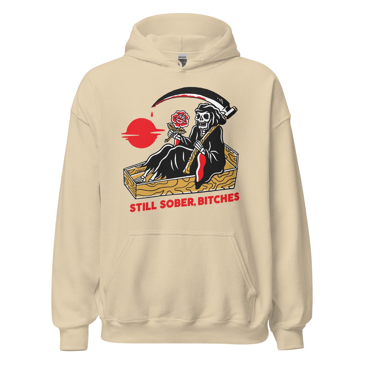 Sobriety sweatshirt with Still Sober Bitches phrase, humorous recovery hoodie gift