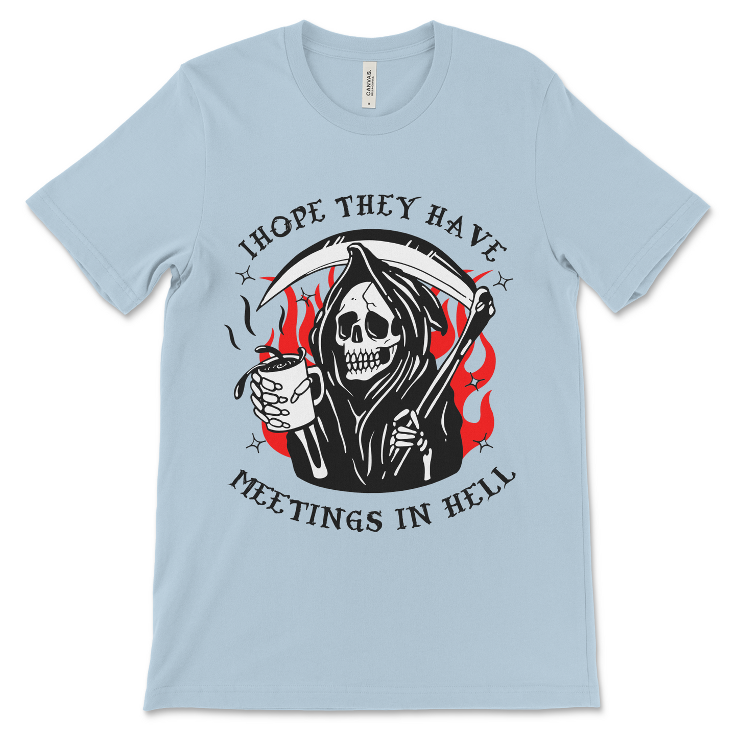 Addiction recovery tee with Hope They Have Meetings in Hell message, AA shirt, NA shirt, and fellowship apparel for multiple programs
