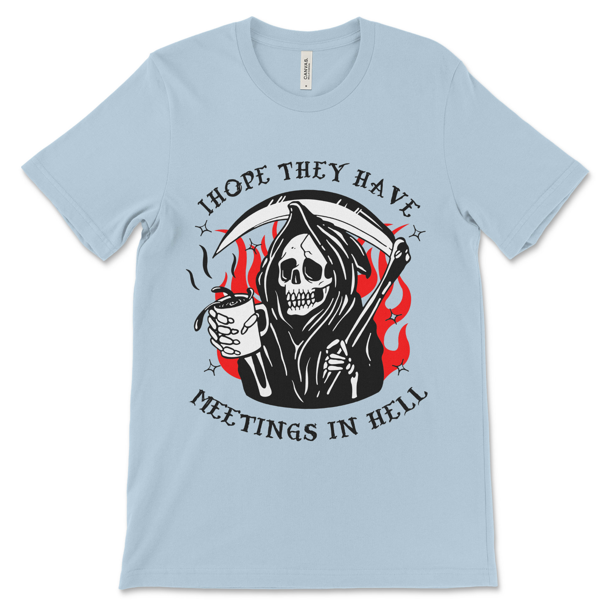 Addiction recovery tee with Hope They Have Meetings in Hell message, AA shirt, NA shirt, and fellowship apparel for multiple programs

