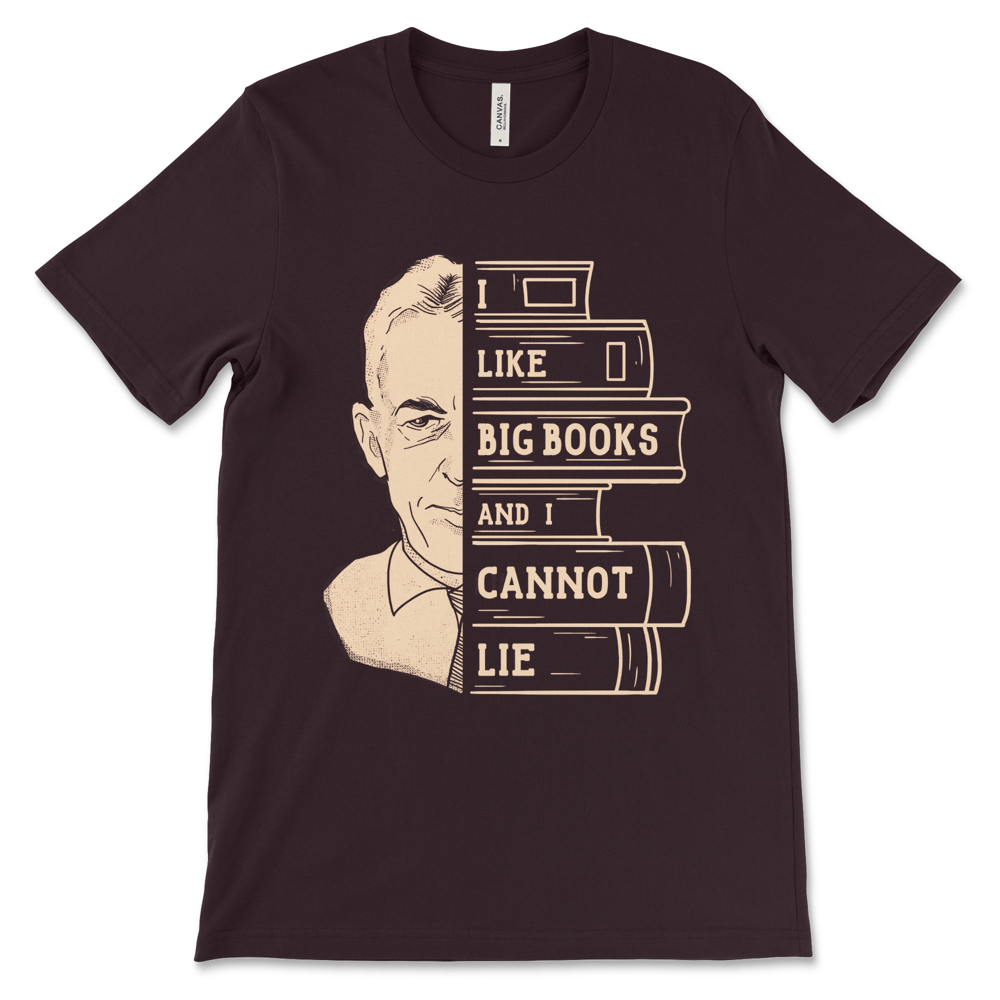 funny Bill Wilson T-shirt inspired by Bill W. with the Big Book joke “I Like Big Books and I Cannot Lie,” perfect as AA clothing and sober clean time celebrations.