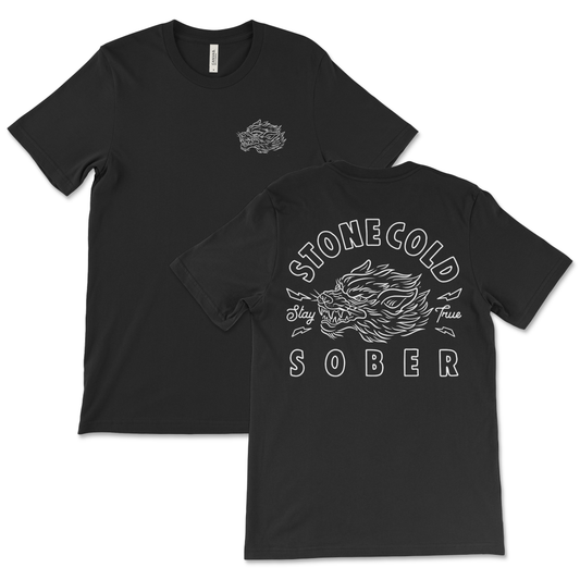 Stone Cold Sober recovery shirt featuring a sobriety message for members of Alcoholics Anonymous, Narcotics Anonymous, and anyone proud of living clean and sober.