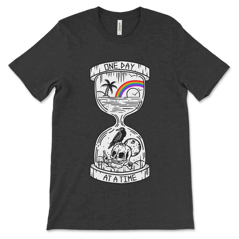 Sobriety shirt featuring One Day at a Time slogan, recovery clothing for Alcoholics Anonymous and Narcotics Anonymous
