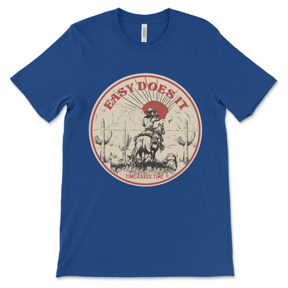 Recovery shirt with Easy Does It design, AA and NA clothing for sober lifestyle and addiction recovery support
