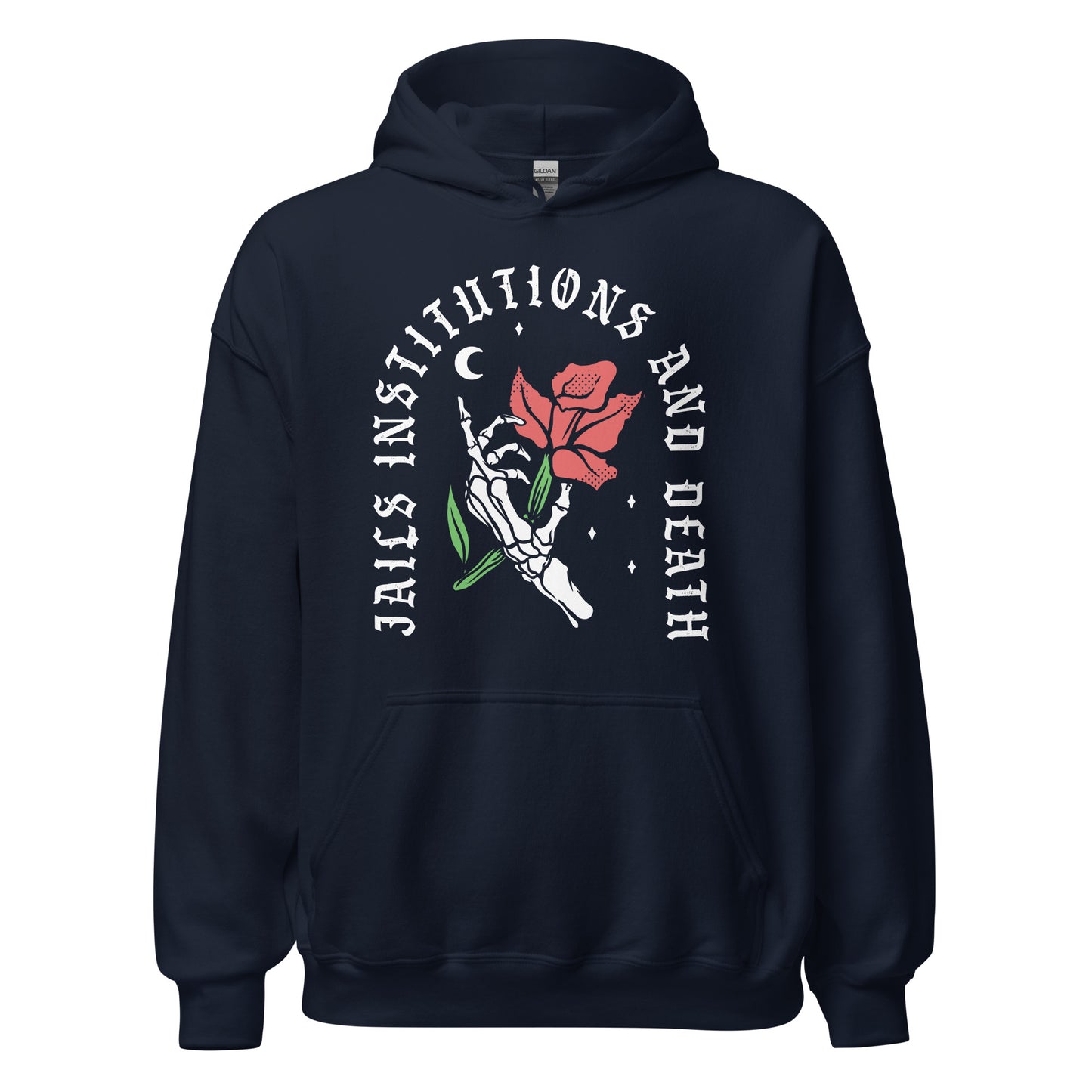 Sobriety sweatshirt featuring Jails Institutions and Death phrase, recovery clothing for addiction programs
