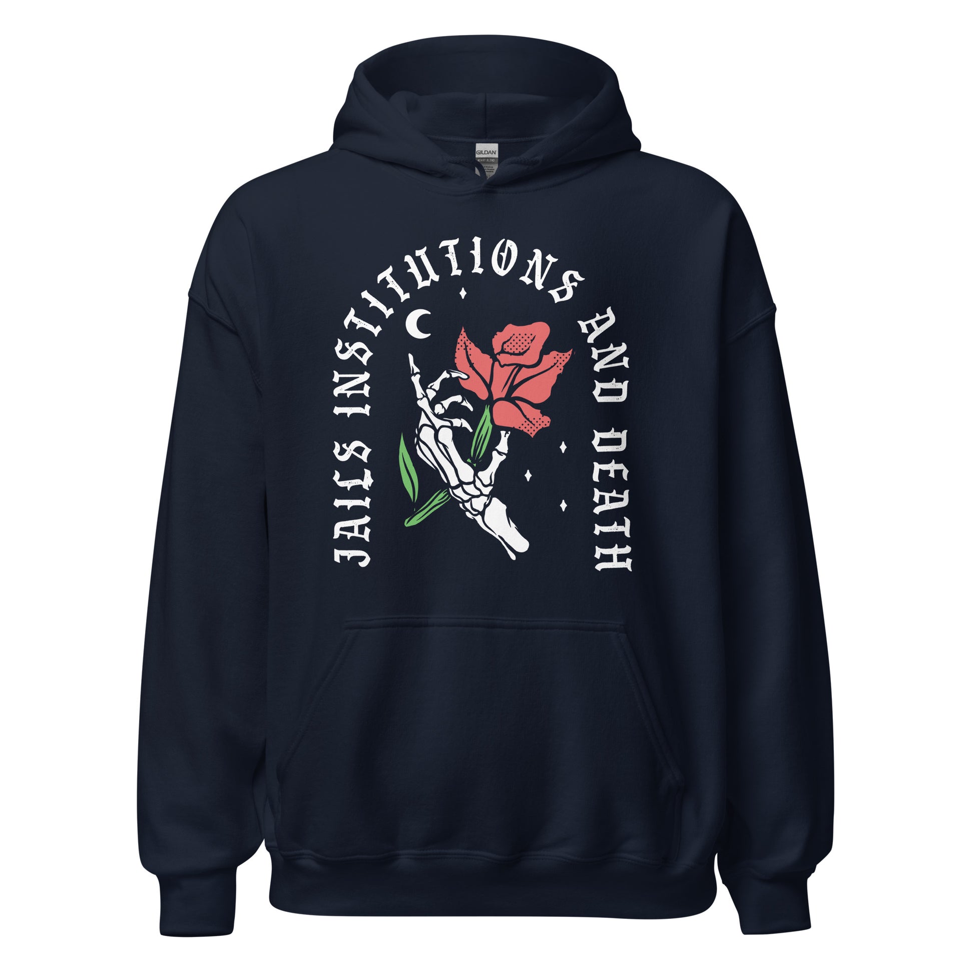 Sobriety sweatshirt featuring Jails Institutions and Death phrase, recovery clothing for addiction programs
