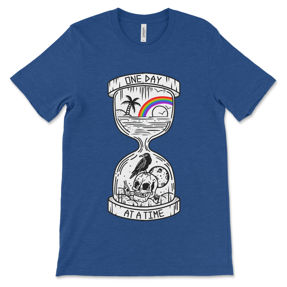 AA shirt with One Day at a Time recovery slogan, 12-step recovery tee for sponsors, sponsees, and 12 step fellowship members
