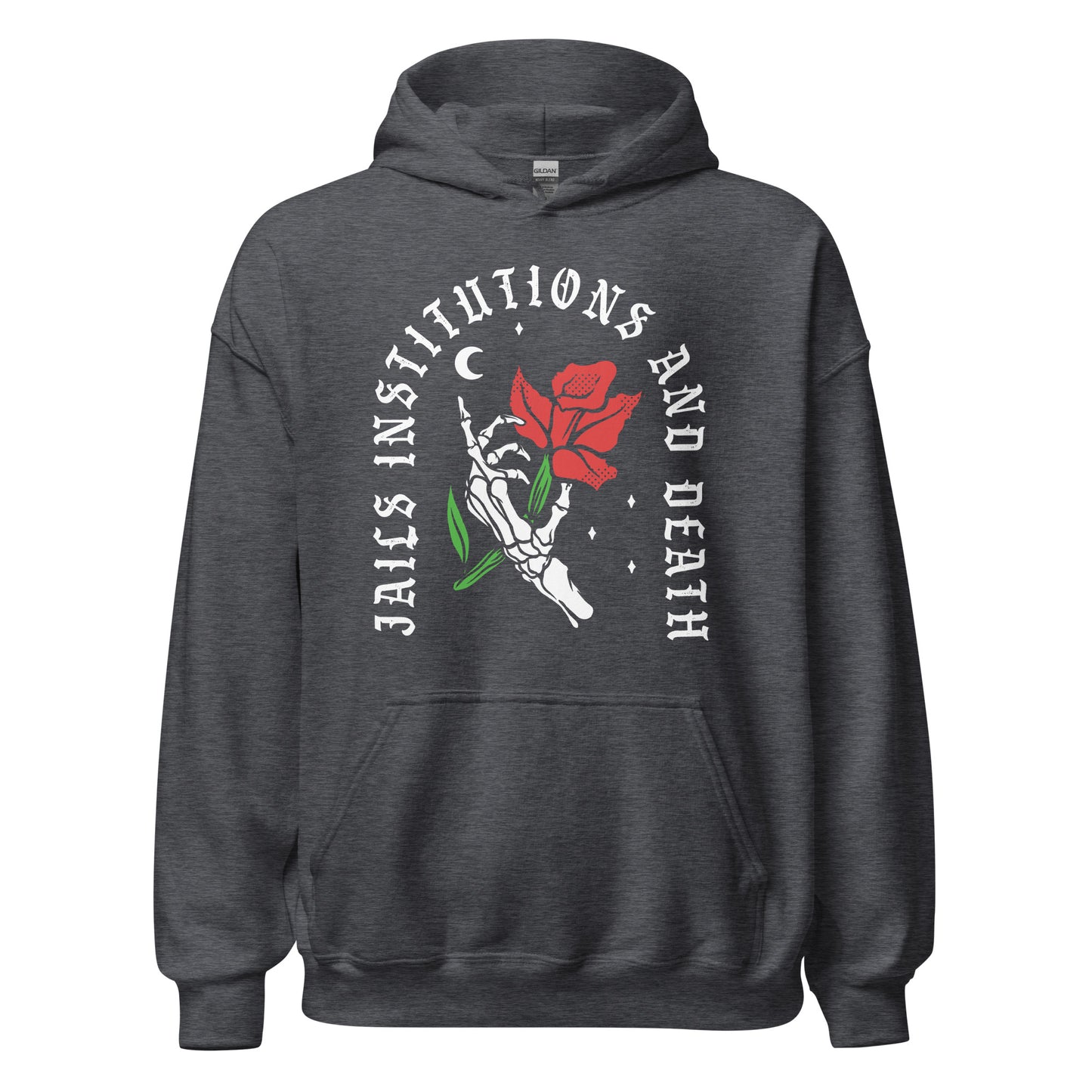 NA recovery hoodie featuring Jails Institutions and Death wording, addiction recovery apparel
