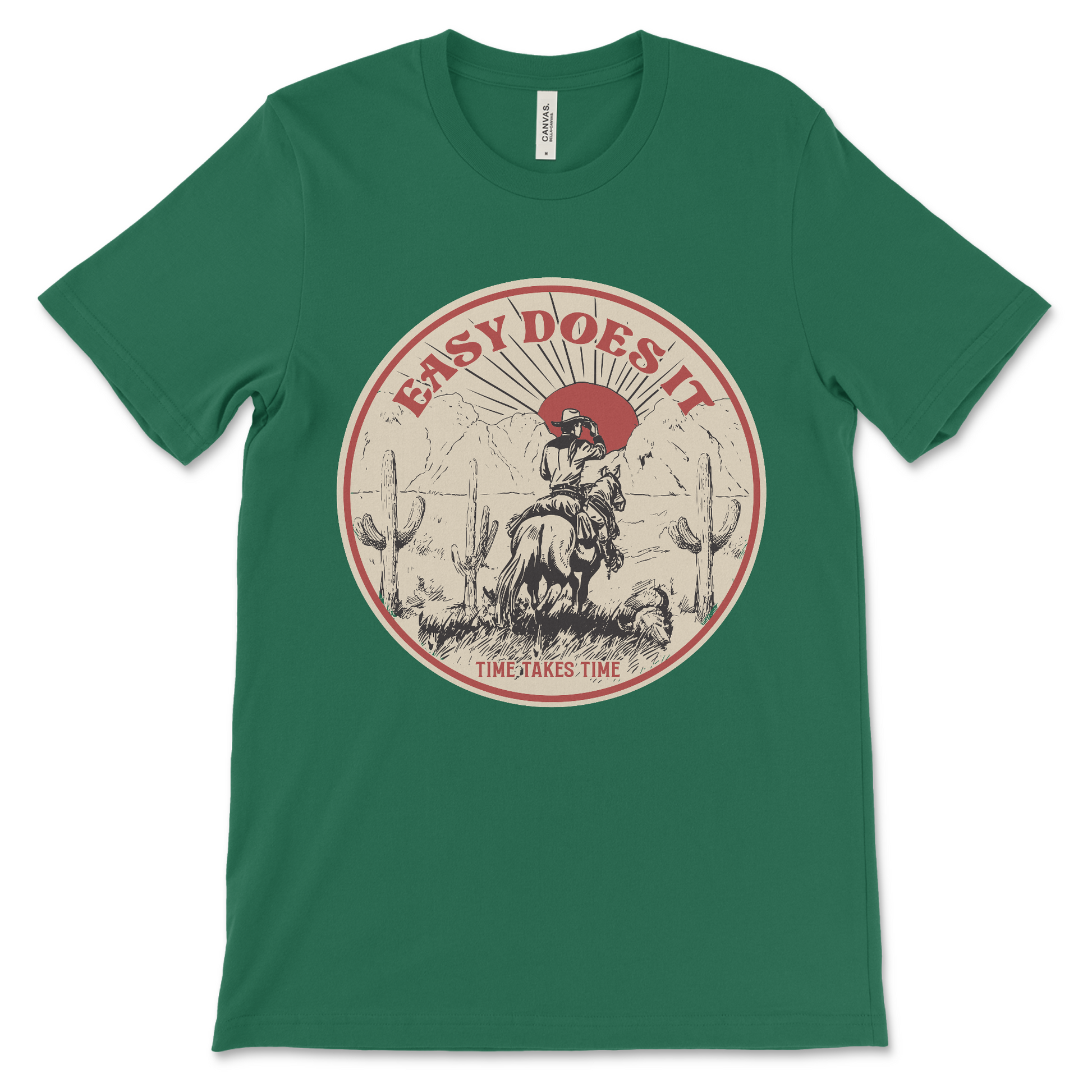 Laid-back Easy Does It recovery tee, unique sobriety shirt for AA meetings, NA meetings, and sober anniversaries
