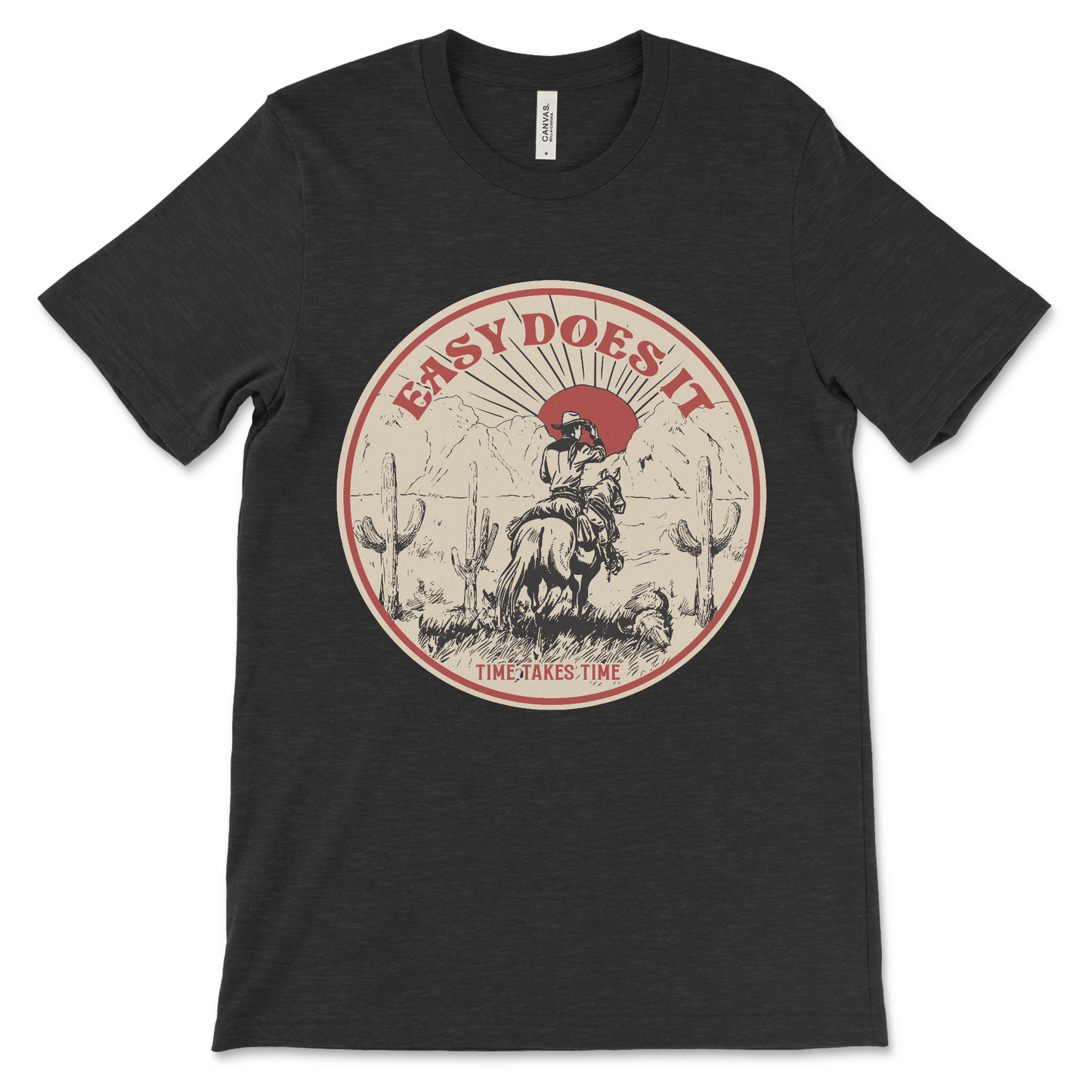 Western-style recovery shirt with Easy Does It phrase, Alcoholics Anonymous and Narcotics Anonymous tee
