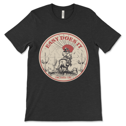 Western-style recovery shirt with Easy Does It phrase, Alcoholics Anonymous and Narcotics Anonymous tee
