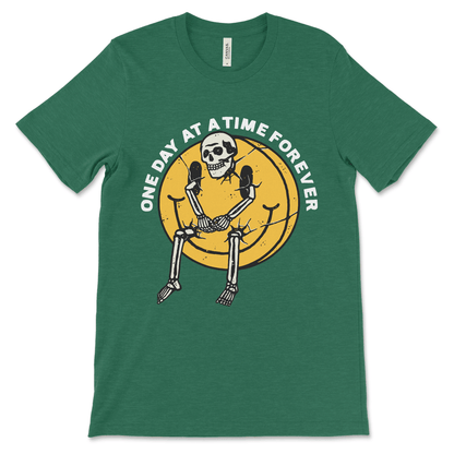 Sarcastic recovery tee for AA and NA members, featuring a unique One Day at a Time Forever slogan, sober gift idea for anniversaries
