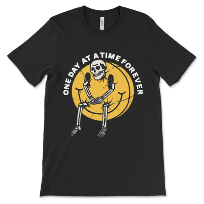 One Day at a Time Forever recovery shirt, funny AA clothing and NA sobriety apparel.
