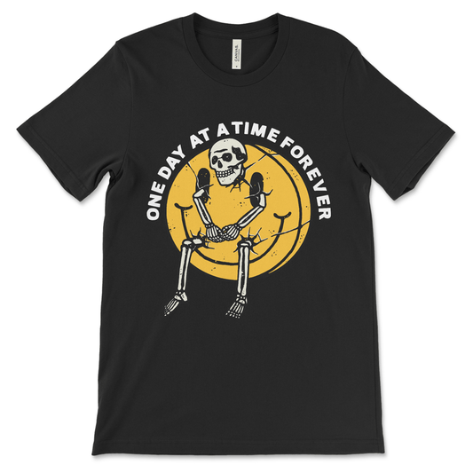 One Day at a Time Forever recovery shirt, funny AA clothing and NA sobriety apparel.
