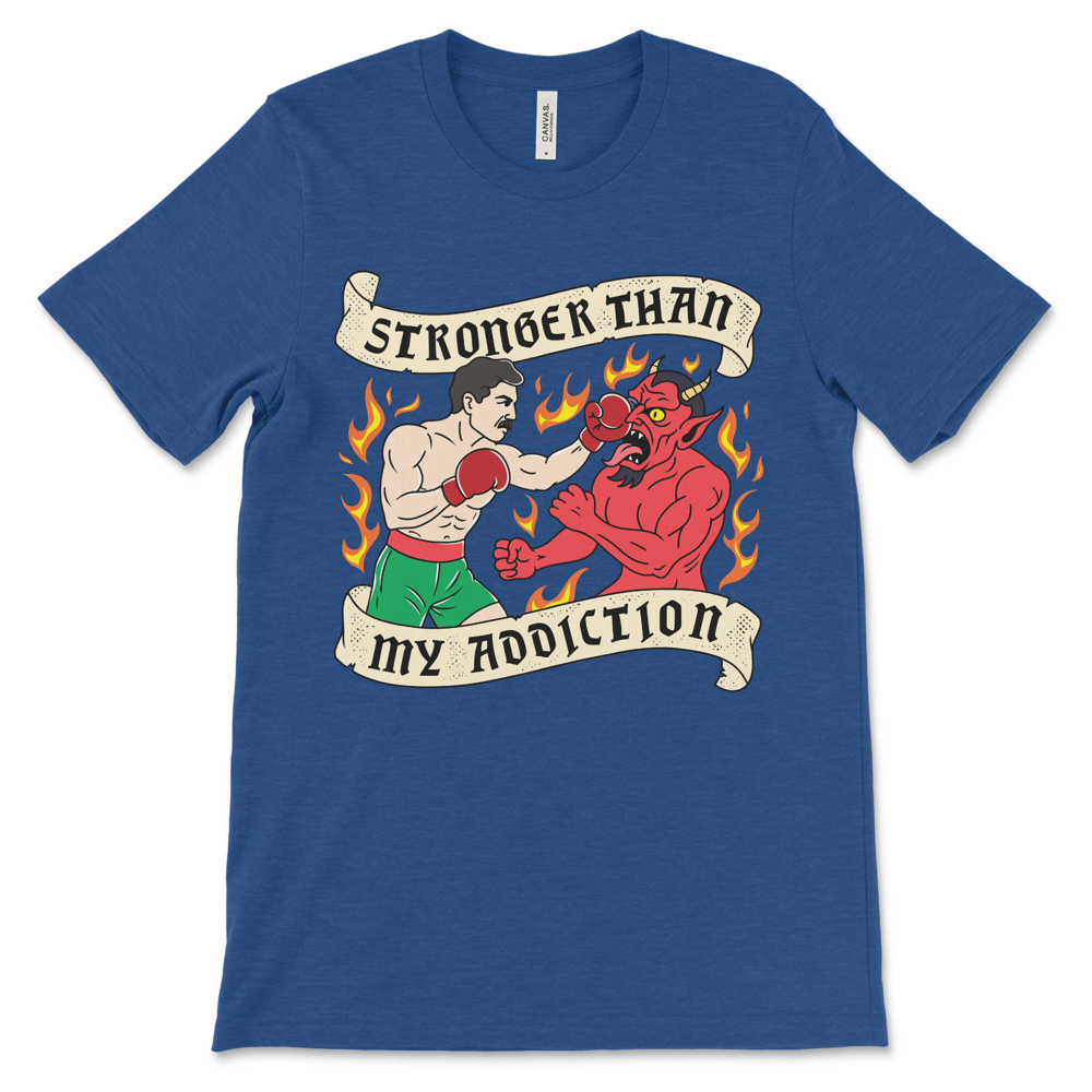 Sober apparel recovery shirt with motivational boxing artwork