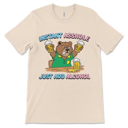 funny AA shirt with Instant Asshole Just Add Alcohol design, sobriety clothing for sober living
