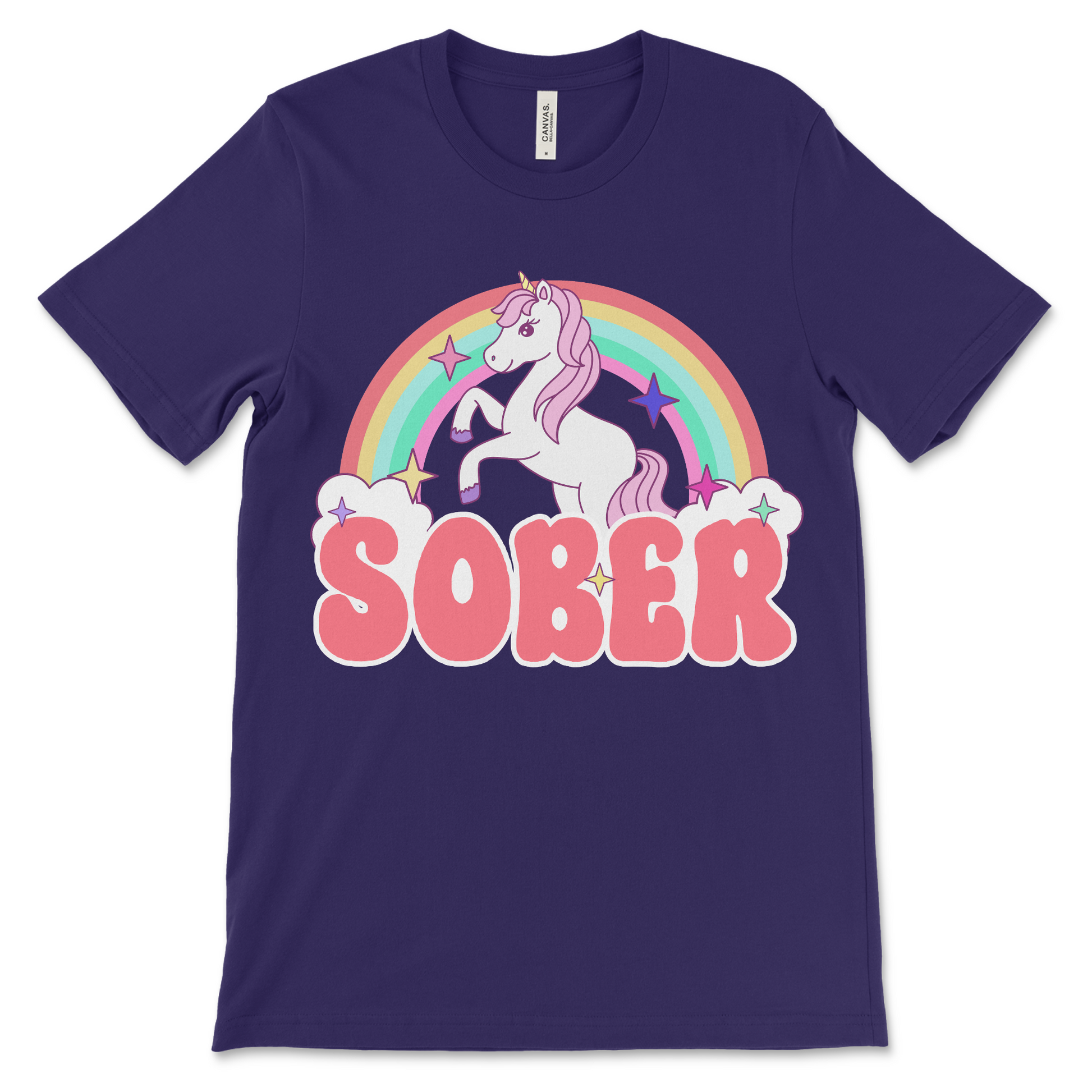 Unicorn sobriety shirt with rainbows, funny AA and NA recovery clothing for sober lifestyle and clean time milestones
