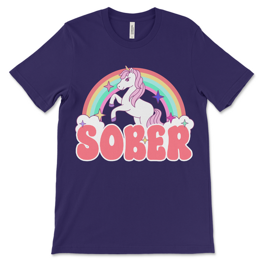 Unicorn sobriety shirt with rainbows, funny AA and NA recovery clothing for sober lifestyle and clean time milestones
