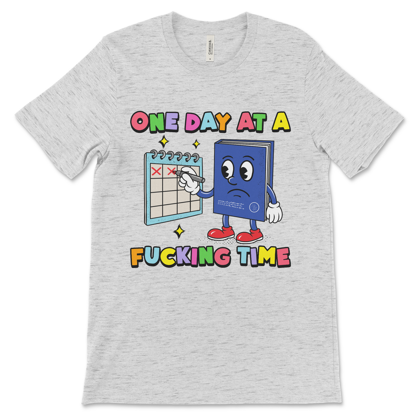 12 step meme shirt that says one day at a fucking time featuring an AA big book or NA big book