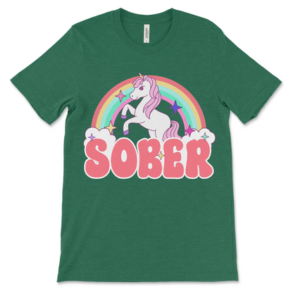 funny recovery shirt featuring unicorn and rainbow design, Alcoholics Anonymous merch for sober living and gay recovery shirt.
