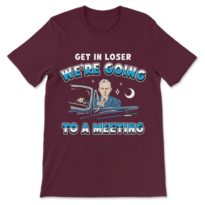 Alcoholics Anonymous graphic tee featuring Bill W. and a humorous recovery-themed illustration.
