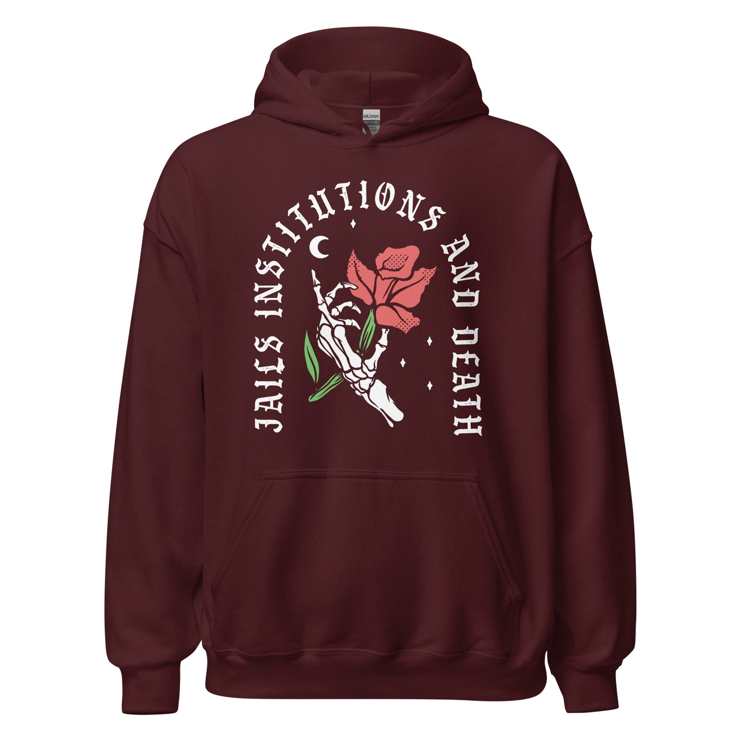 Recovery hoodie with Jails Institutions and Death design, AA and NA apparel for 12-step community
