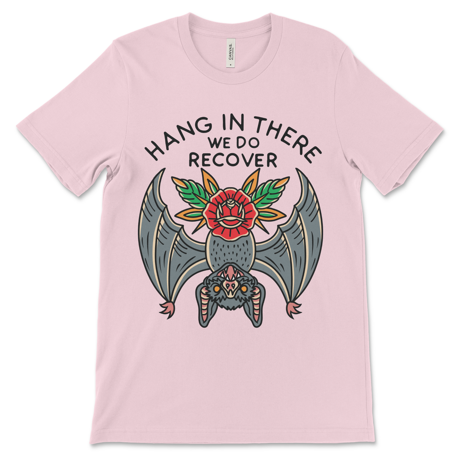 Addiction recovery shirt with Hang in There message, AA sobriety apparel and NA clothing.
