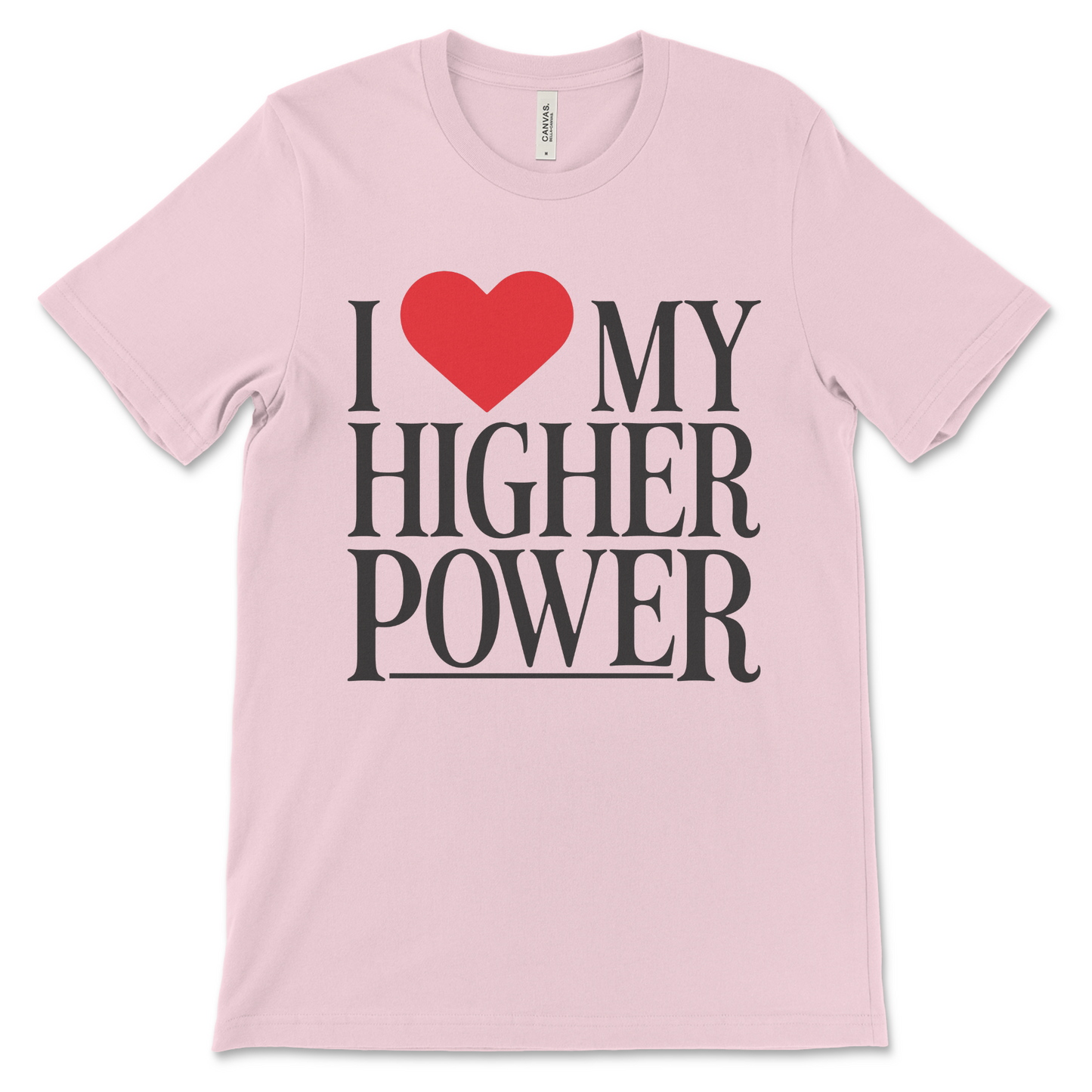 Inspirational AA shirt featuring I Love My Higher Power slogan, recovery gift for people practicing stepwork
