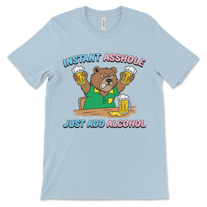 Sobriety shirt with Instant Asshole Just Add Alcohol phrase, recovery clothing for sober birthday gifts

