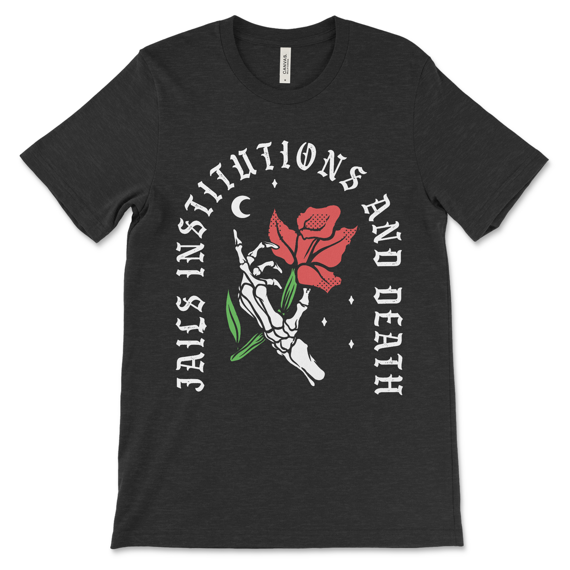 Sobriety shirt featuring Jails Institutions and Death slogan, addiction recovery apparel for people in recovery
