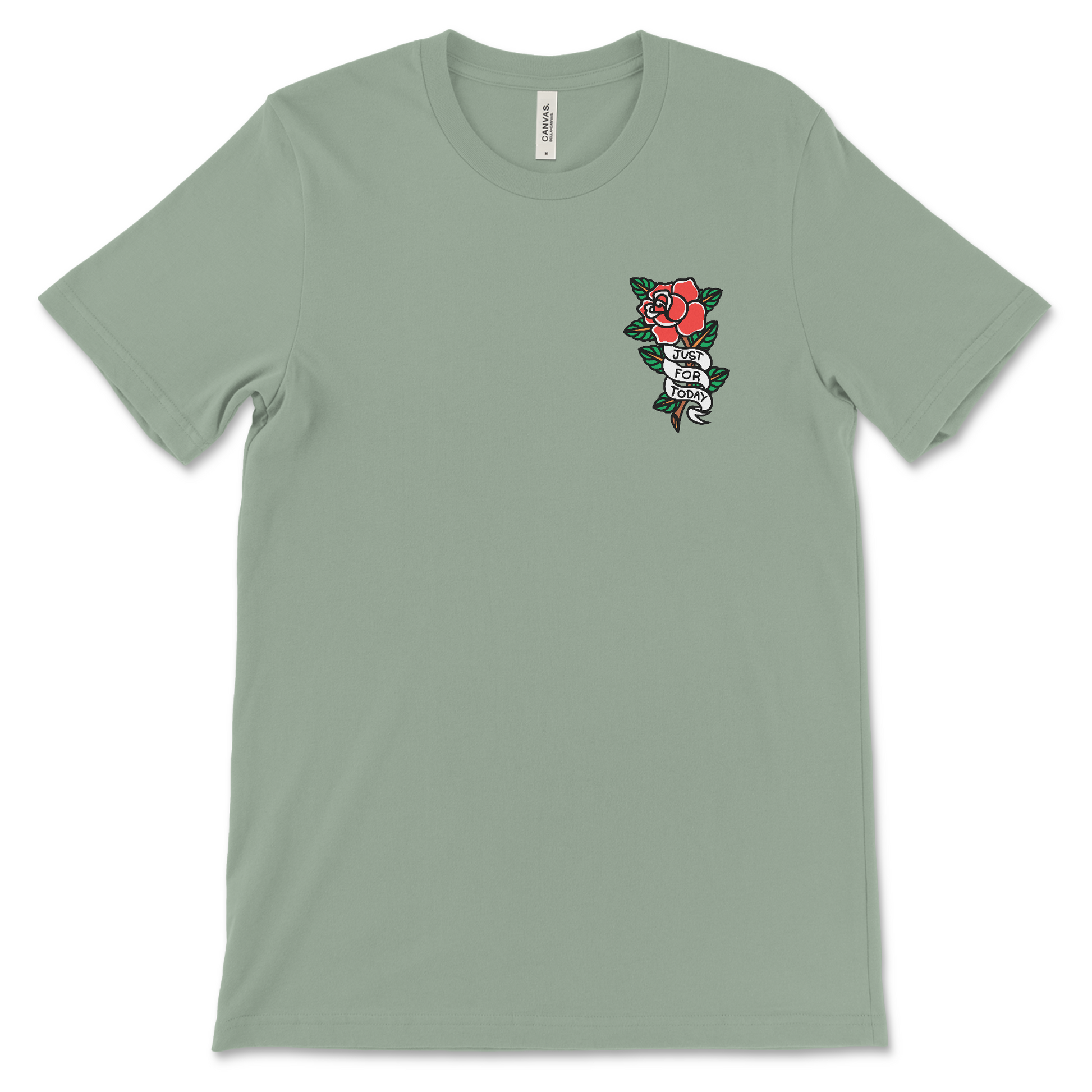 Recovery clothing with tattoo rose artwork, sobriety shirt and AA gift for sober friends.
