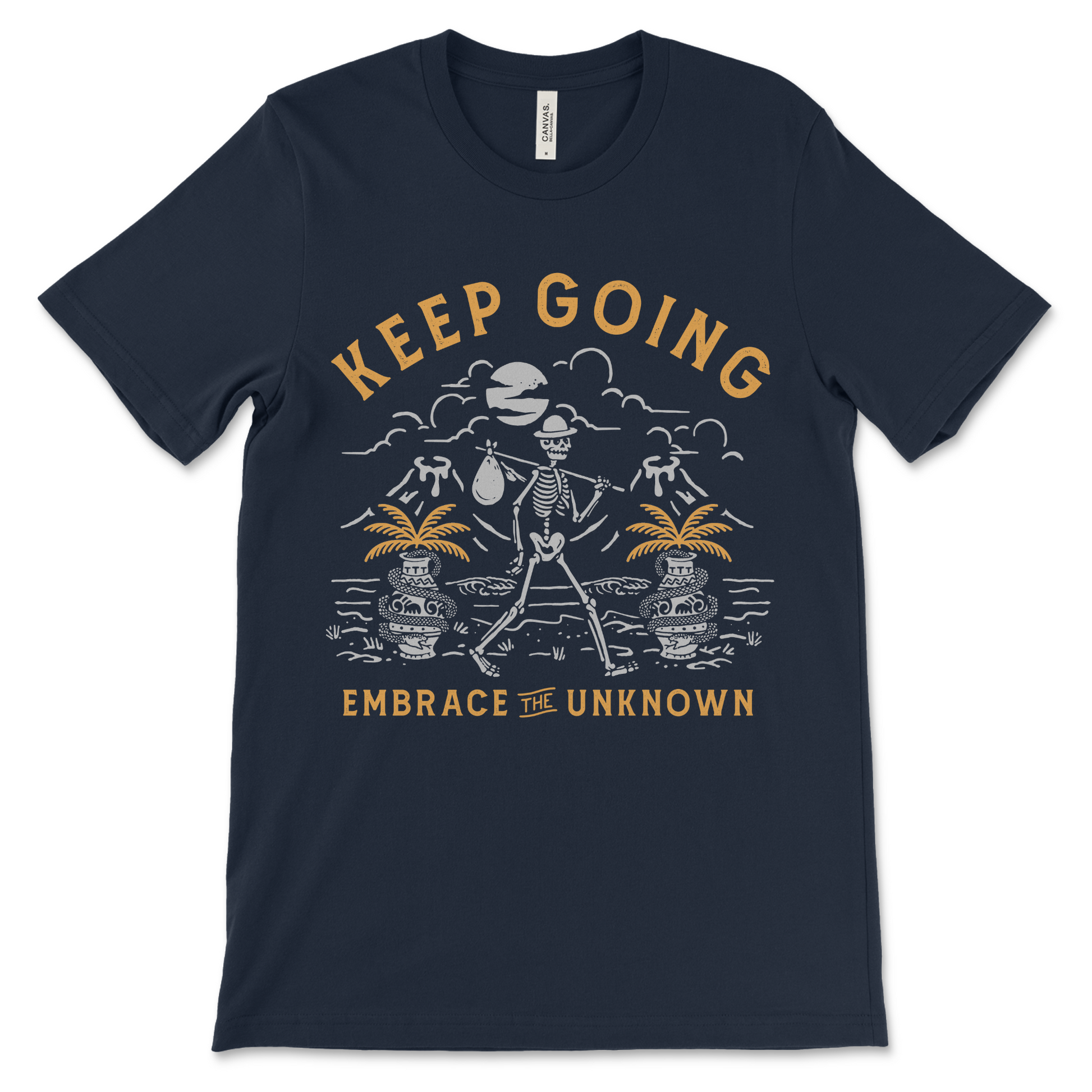 AA shirt with Keep Going Embrace the Unknown phrase, sobriety clothing for 12-step recovery programs
