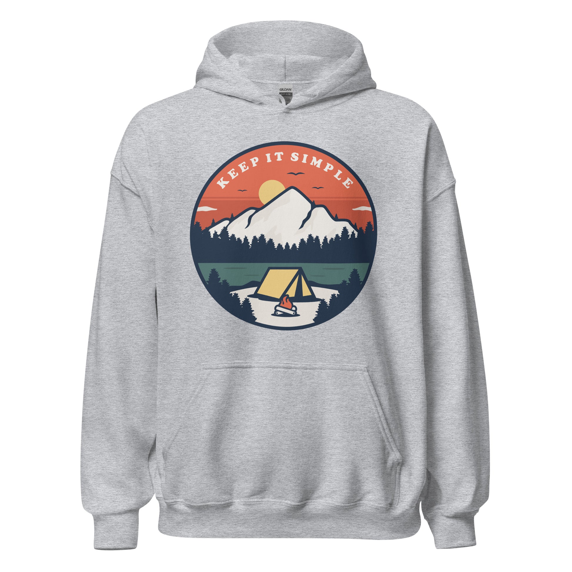 Keep It Simple sobriety hoodie with mountain artwork, AA recovery clothing and NA apparel.
