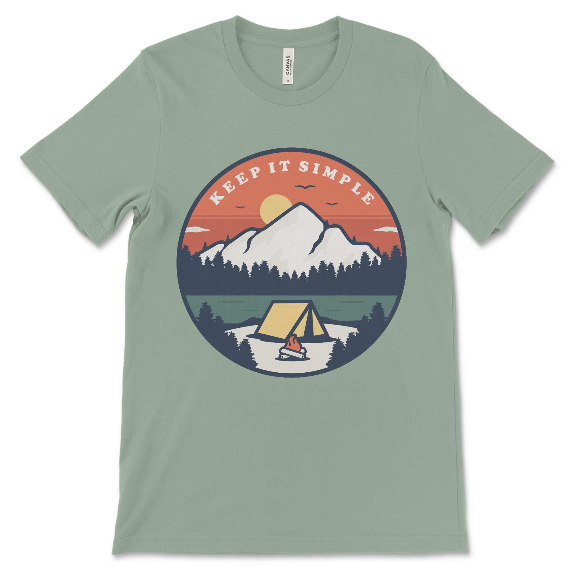 Keep It Simple recovery shirt with mountain and tent graphic, AA shirt and NA shirt for 12-step meetings