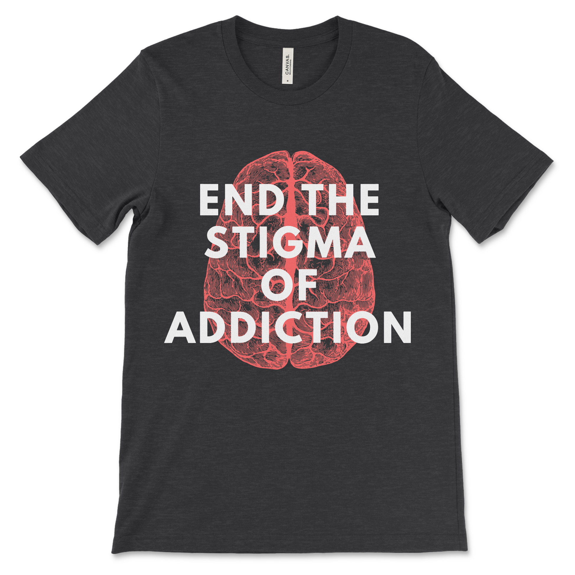 Addiction recovery shirt with End the Stigma slogan, NA clothing and sobriety apparel.
