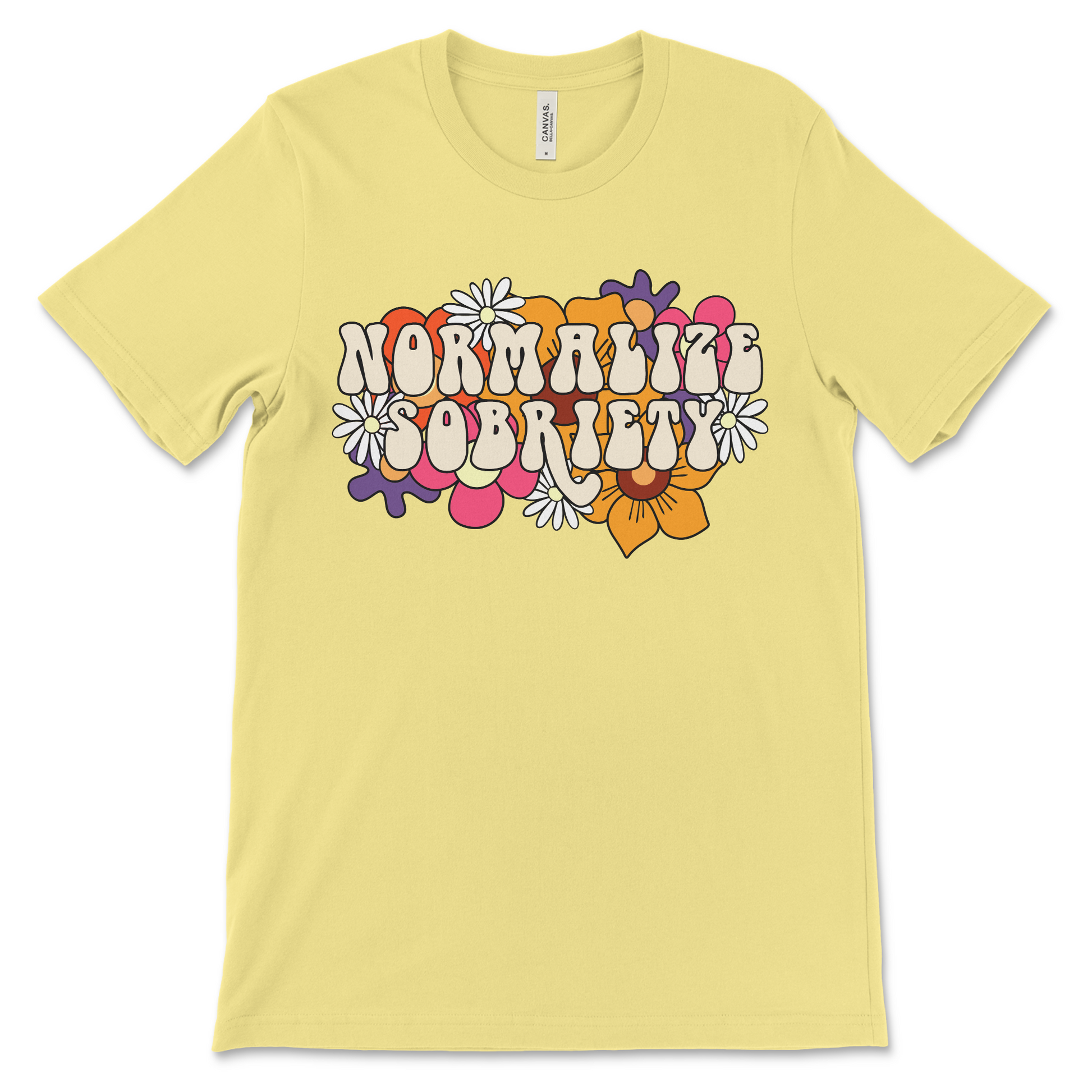 Sobriety shirt with Normalize Sobriety slogan, recovery clothing for AA meetings, NA meetings, and sober support
