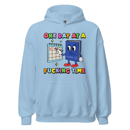 AA hoodie or NA hoodie, recovery sweatshirt for sober gifts. Featuring the phrase One Day At A Fucking Time.
