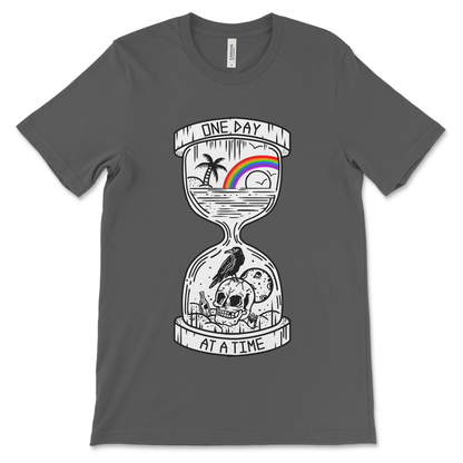 Addiction recovery shirt with One Day at a Time design, meaningful AA apparel for meetings and anniversaries
