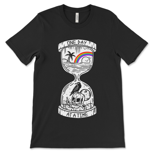 One Day at a Time recovery shirt, AA shirt and NA shirt with classic 12-step sobriety message
