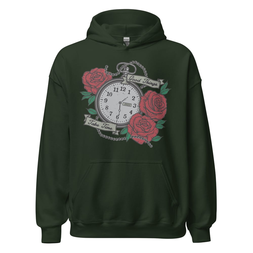 Sobriety clothing hoodie for recovery community, Good Things Take Time motivational hoodie, supportive sobriety apparel