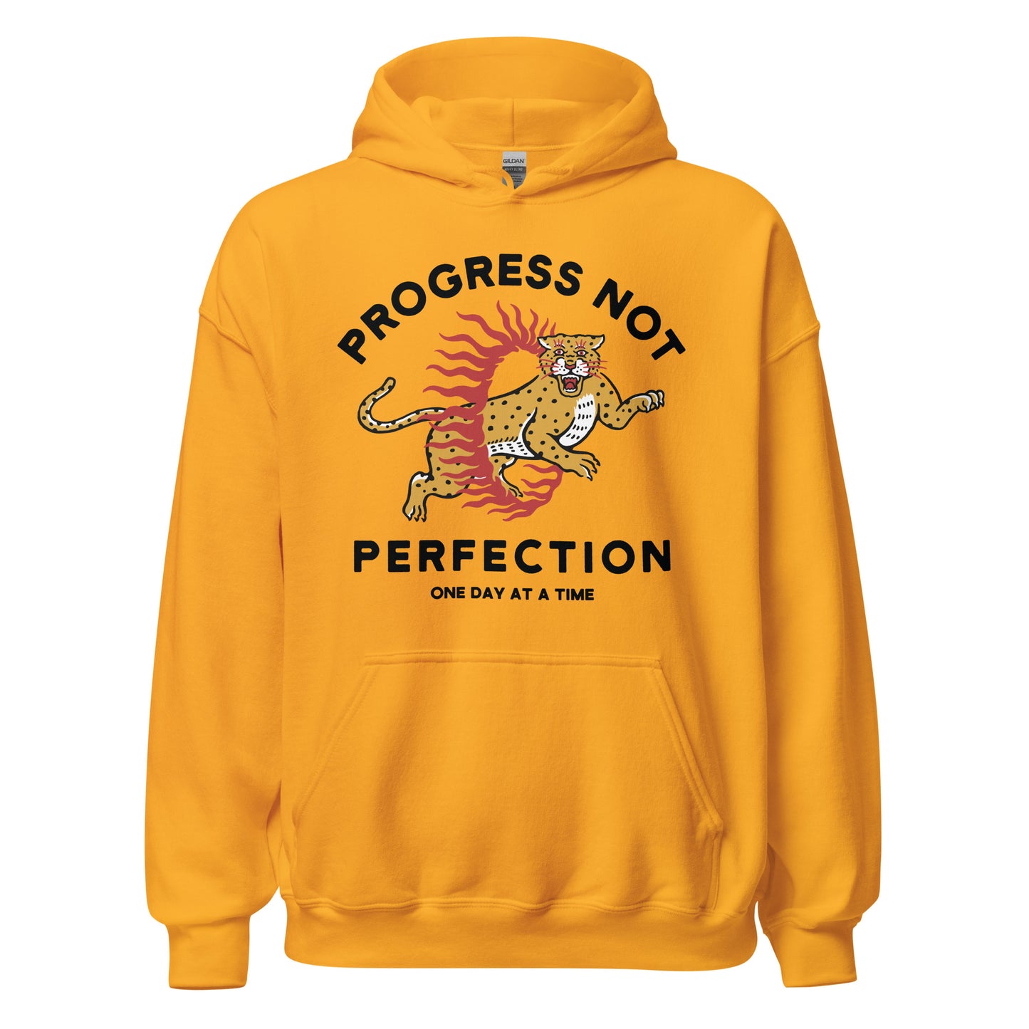 Recovery hoodie with Progress Not Perfection slogan, AA and NA apparel for 12-step community

