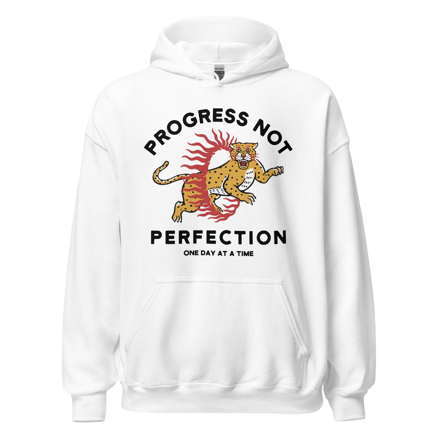 Addiction recovery sweatshirt with Progress Not Perfection phrase, sobriety apparel for meetings
