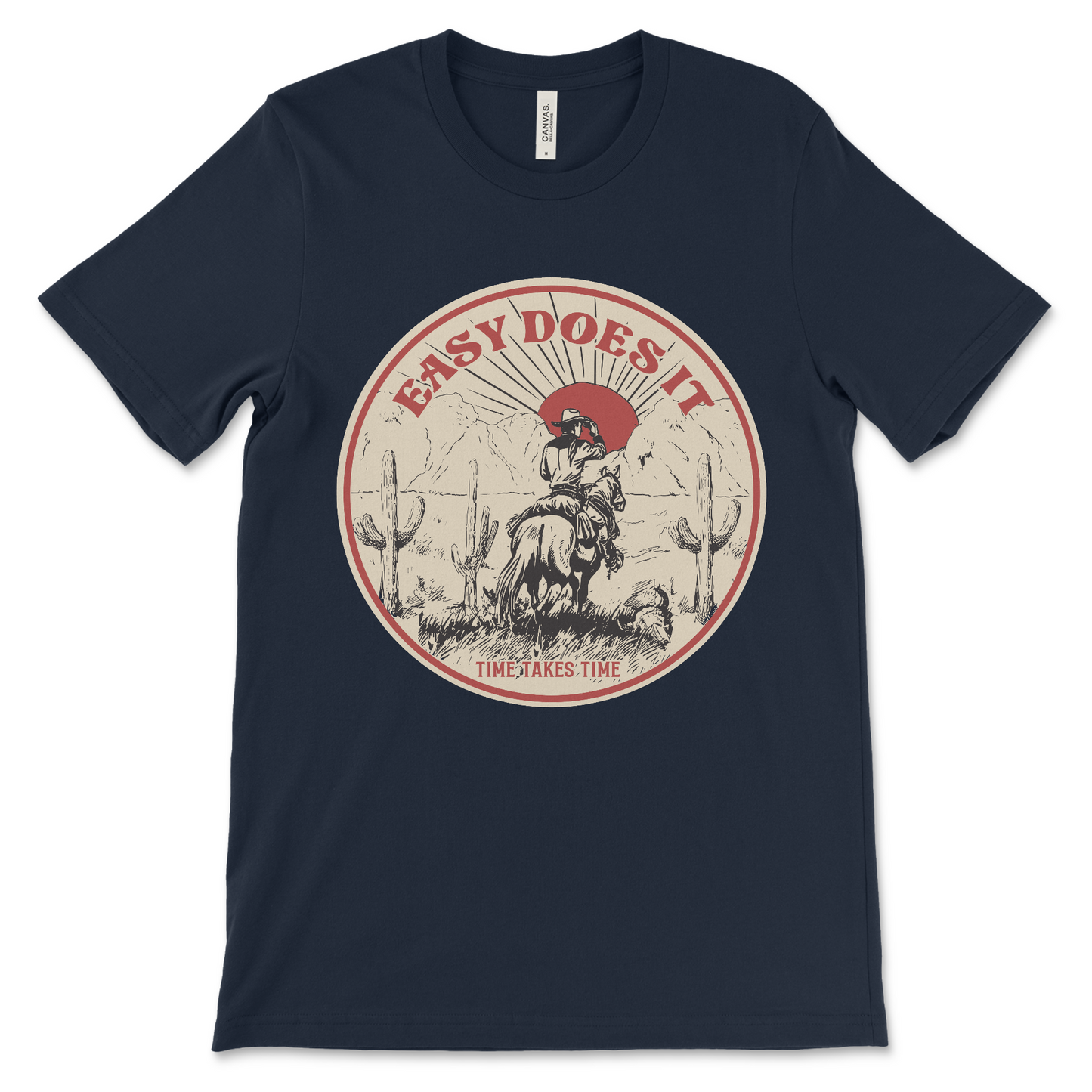 Easy Does It recovery shirt with western-inspired design, AA and NA clothing for sobriety and 12-step programs
