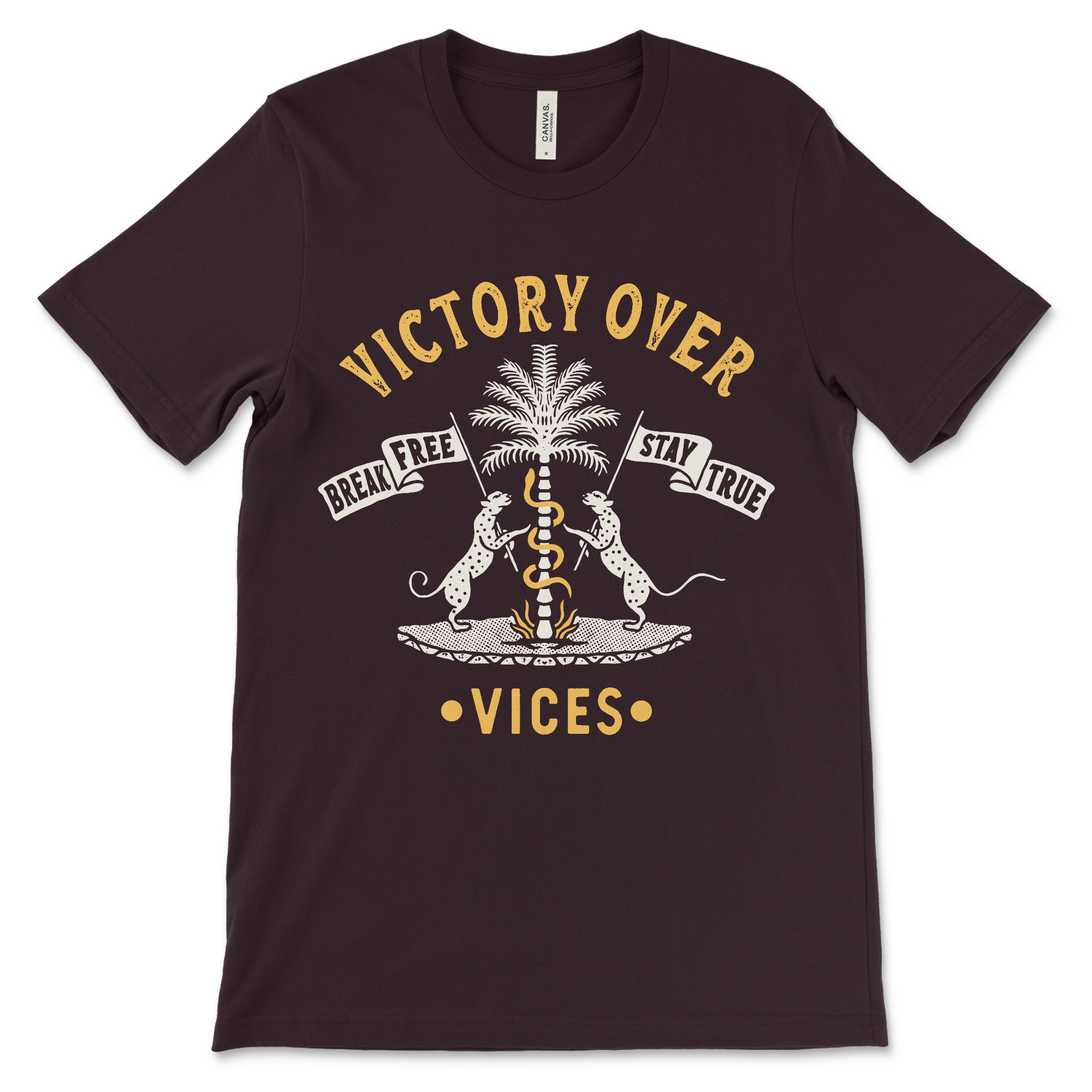 Victory Over Vices sobriety tee, recovery clothing for people celebrating a sober anniversary

