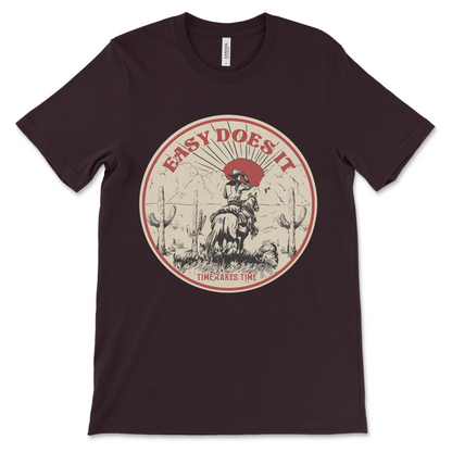 Easy Does It sobriety t-shirt, recovery gift idea for 12-step members celebrating clean time milestones

