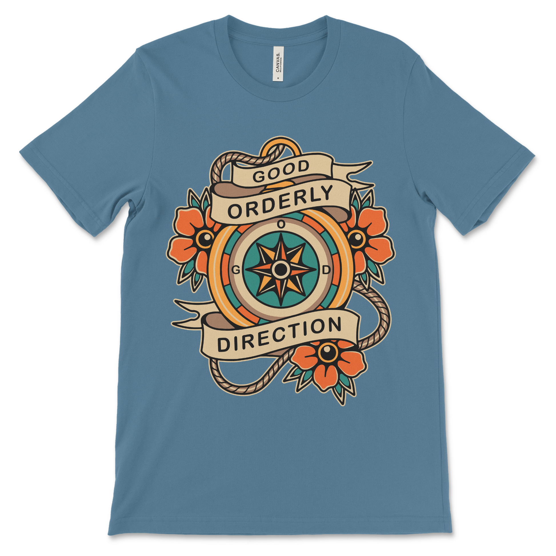 AA and NA recovery shirt with Good Orderly Direction slogan, sobriety clothing.

